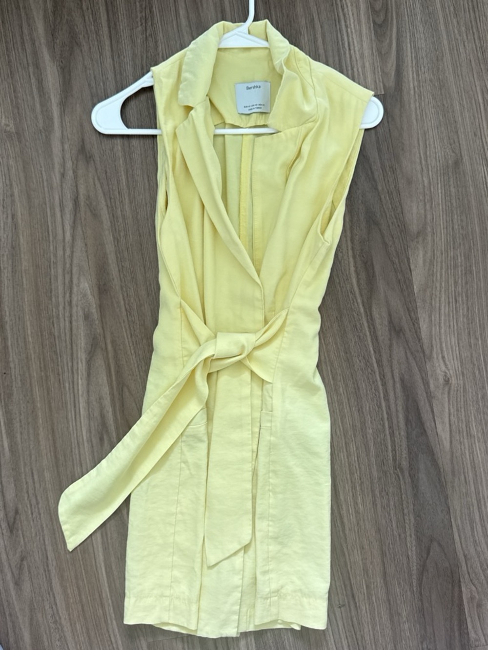 Bershka Pale Yellow Tie-Waist Mini Dress